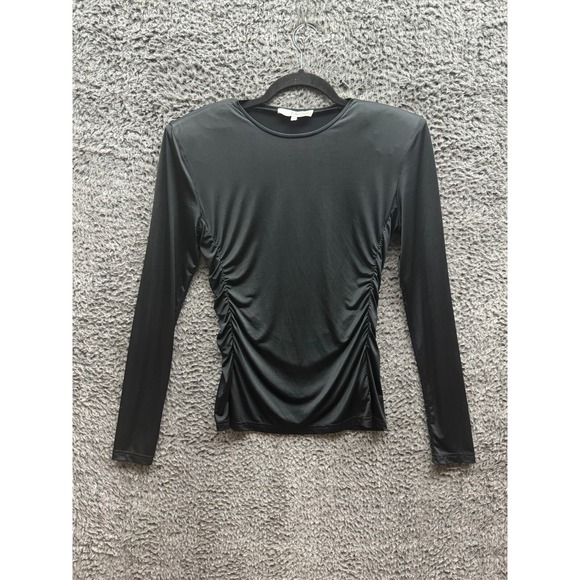 Tibi Womens Black Micro Jersey Shoulder Pad Fitted Crewneck Top‎ Size S - Picture 1 of 11
